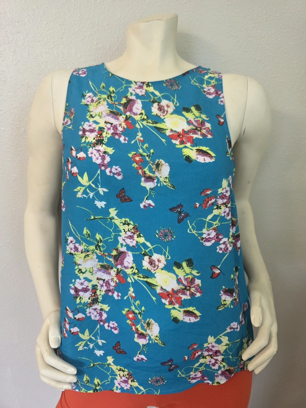 Floral Print Teal Sleeveless Women’s Top - Size Small